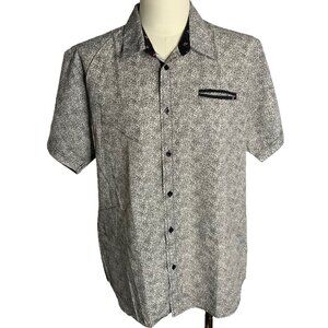 Eighty Eight Button Up Short Sleeve Shirt XL Black White Cotton Collar Pocket